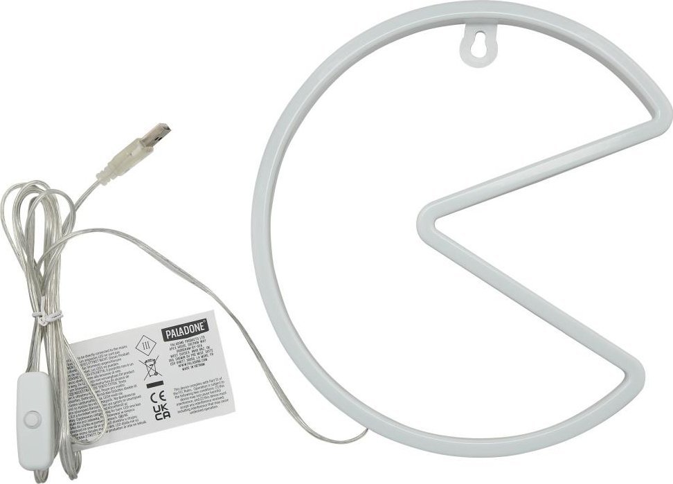 Dritë murale dekorative Pac Man LED Neon, 21.5 cm, me USB, e verdhë