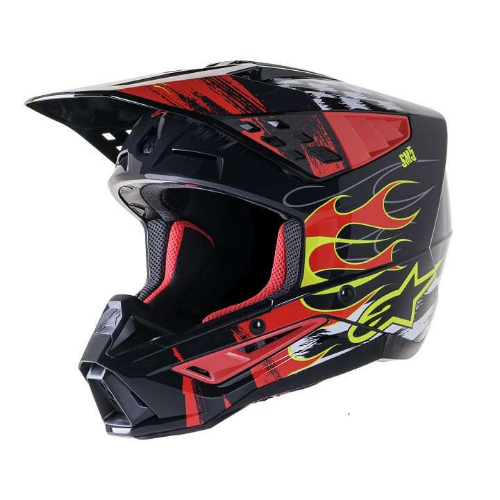 Helmetë motocross Alpinestars S M5 Rash, madhësia S, gri e errët kuqe neon e verdhë
