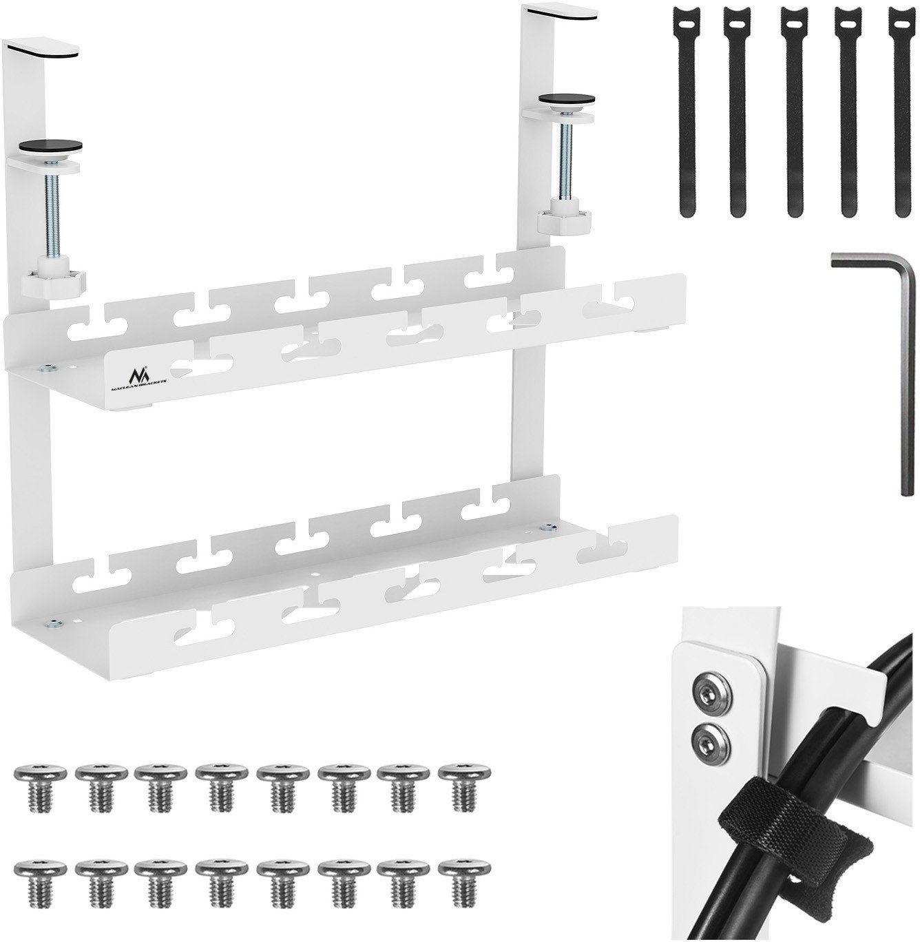 Organizues kabllosh Under-Desk Cable Strip, 2 nivele, 400mm, deri 5kg, i bardhë