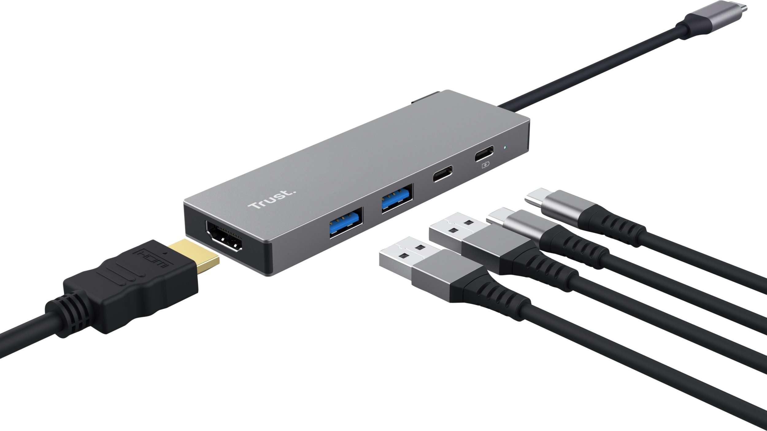 Hub USB C Trust Dalyx 5 in 1, HDMI, Power Delivery 100W, gri