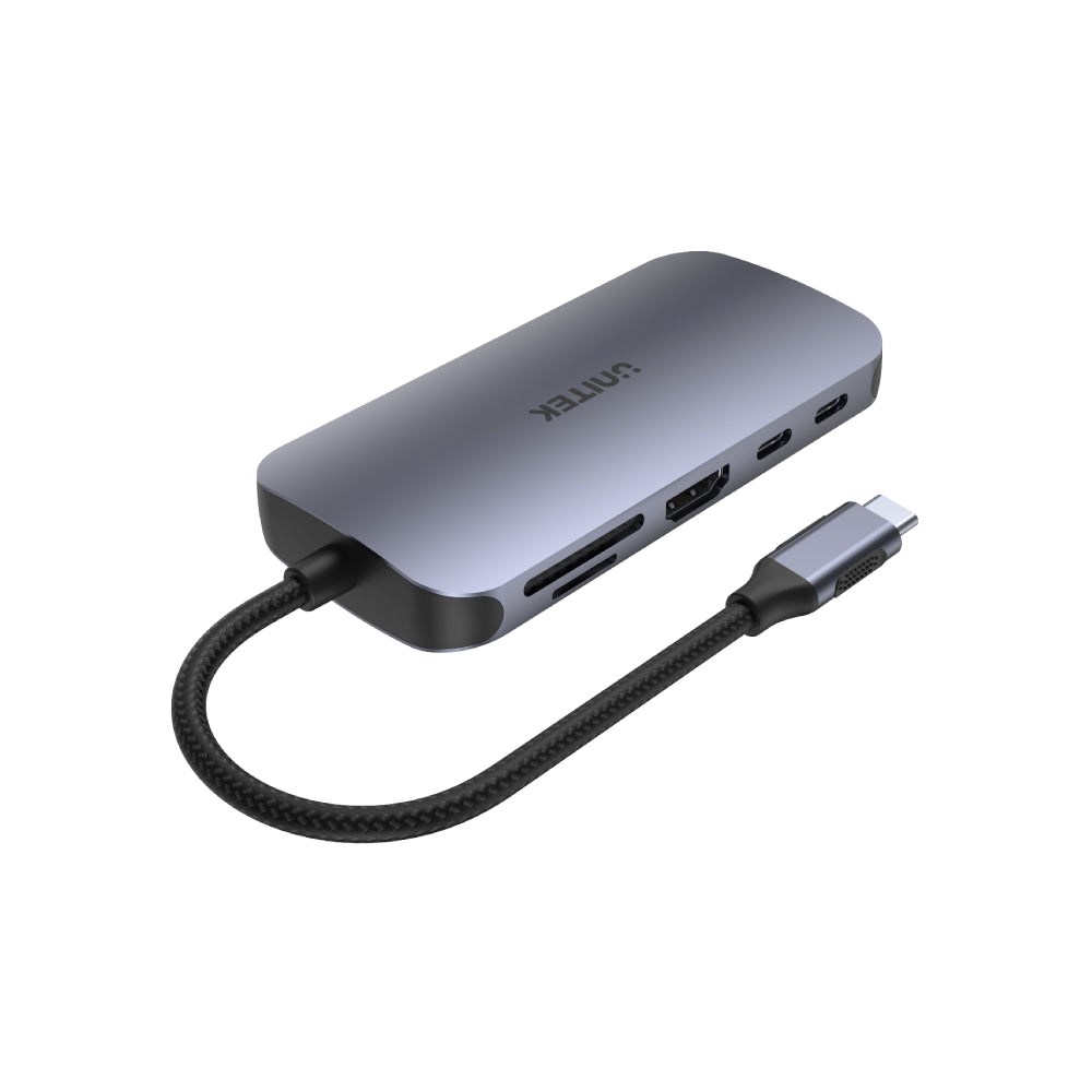 USB Hub Unitek N9+, USB-C, 9-në-1, 100W, i hirtë
