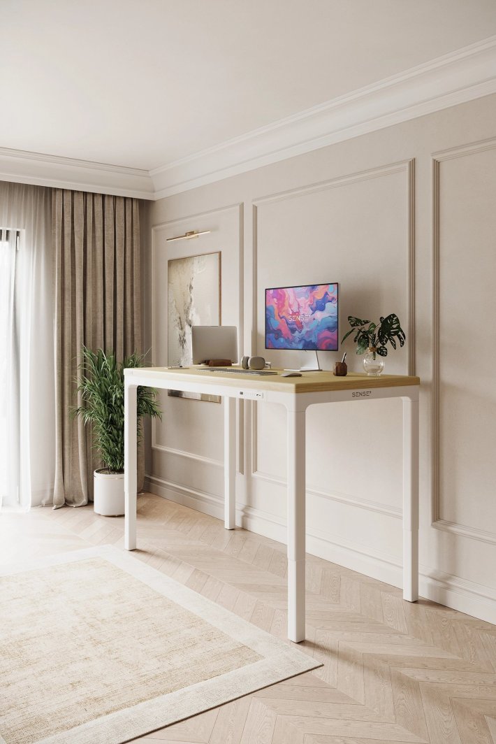 Tavolinë SENSE7 MANMA, 160cm x 80cm, e bardhë/ druri