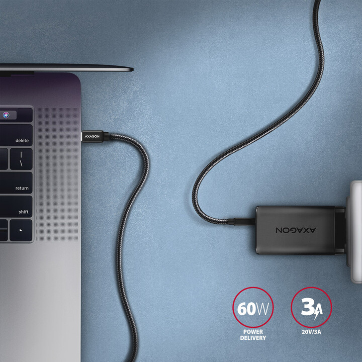 Kabllo AXAGON USB-C - USB-C SPEED USB3.2 Gen 1, PD60W 3A, 2m, e zezë