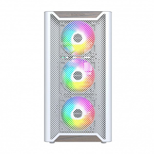Kutia kompjuterike Montech XR WOOD, Mid Tower, 4x ventilatorë ARGB, e bardhë