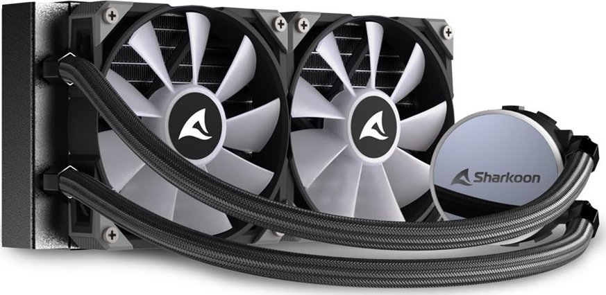 Ftohës uji për procesor Sharkoon S70 RGB, radiator 240 mm, dy ventilatorë RGB, i zi