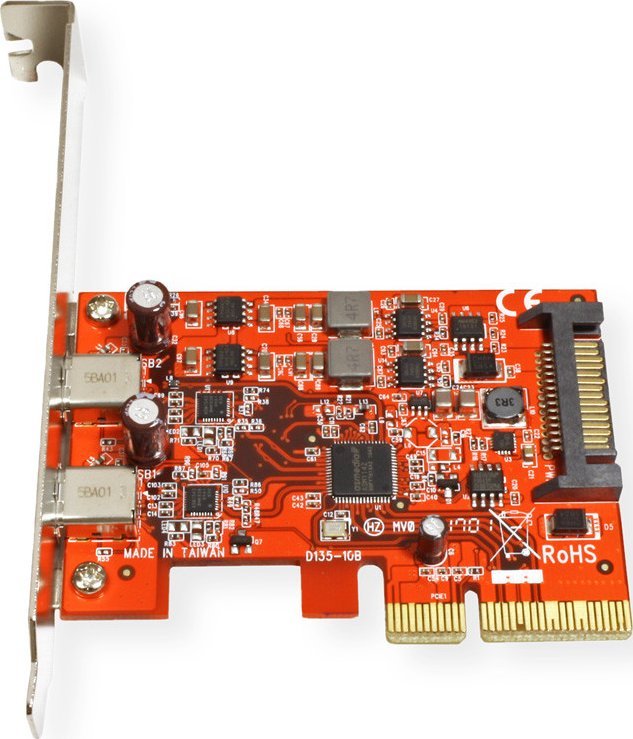 Adapter USB Roline PCIe x4, 2x USB C, 10 Gbps, low profile