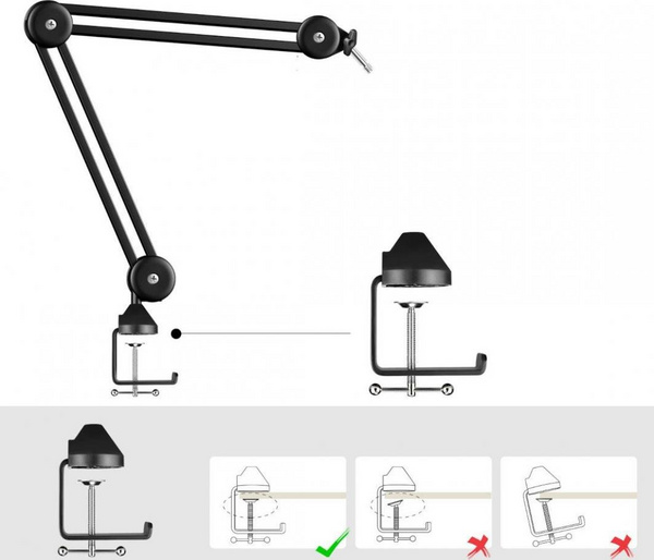 Kapëse tavoline për mikrofon Mozos CLAMPMIC, universale, deri 7 cm, e zezë