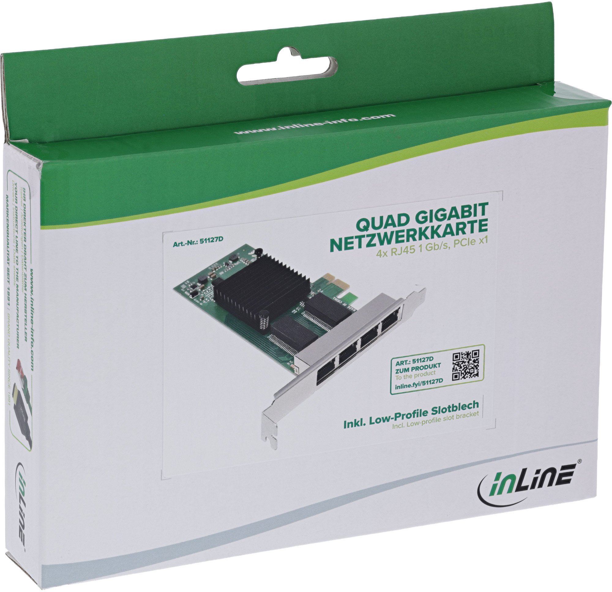 Мрежна картичка InLine Quad Gigabit, 4x RJ45 1Gb/s, PCIe x1