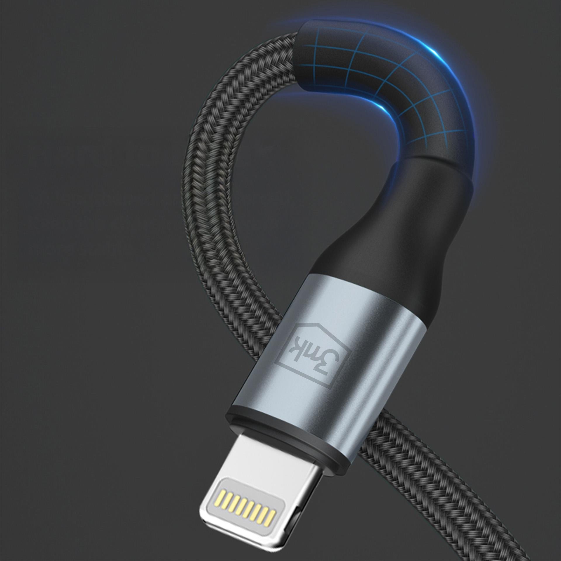 Kabllo USB 3MK Hyper N-Series, USB A në Lightning, 1m, 12W, e zezë