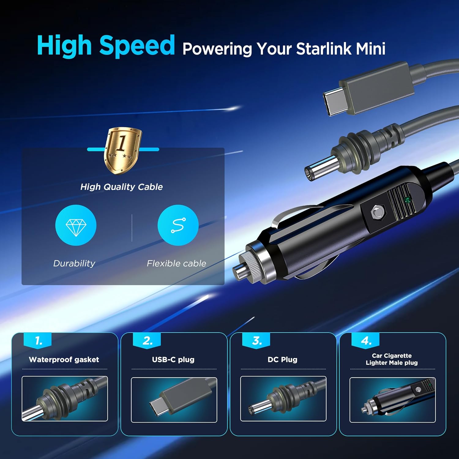 Kabllo për Starlink Mini, 3-në-1, 3m, i zi