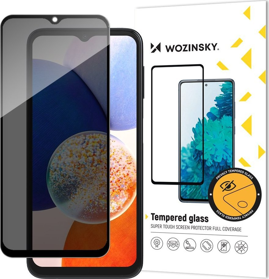 Xham mbrojtës Wozinsky Privacy Glass Samsung Galaxy A14 5G A14 A34 5G, Anti Spy, kornizë e zezë