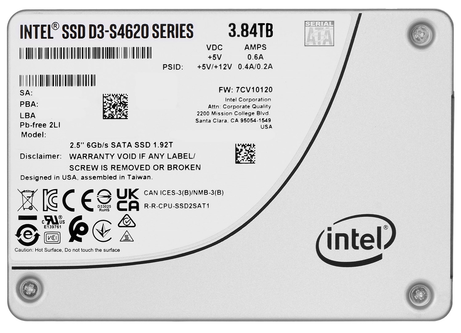 Disk SSD Intel D3-S4620, 3.84TB, SATA, 3D NAND