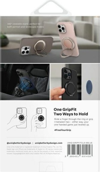 Магнетен држач за телефон Uniq GripFit 360, со потпирач, 360°, сина