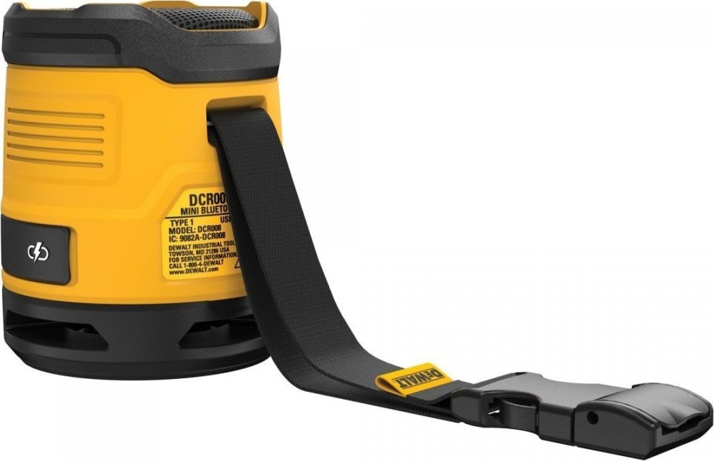 Блуetooth звучник DeWalt DCR009, компактен, USB и полнлив, жолт