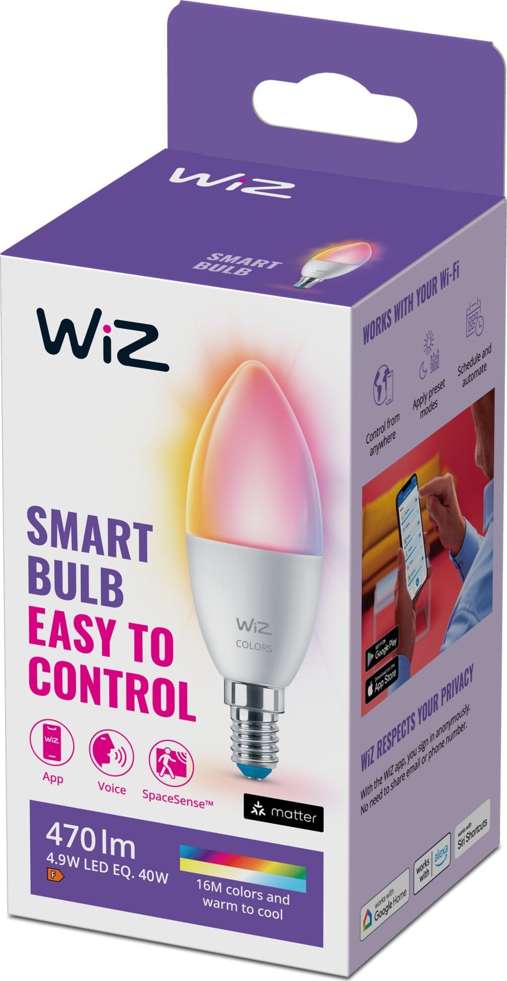 Llambë e mençur WiZ Candle C37, E14, 4.9W RGB, e bardhë