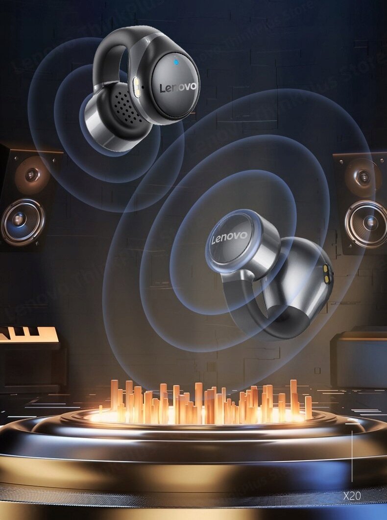Dëgjuese Lenovo X20 Ear Clip TWS, 6 orë, 10m, me mikrofon, të zeza