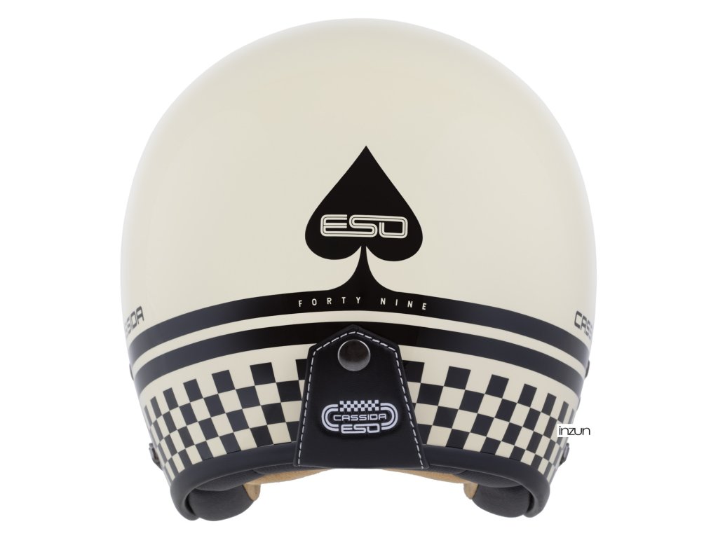 Helmë moto CASSIDA ESO Forty Nine 2026, fiberglass, retro, krem e zezë