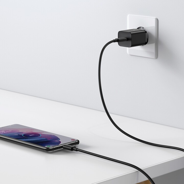 Karikues Baseus Super Si Quick 1C, USB-C, 25W, i zi + kabllo USB-C - USB-C, 3A, 1M, e zezë