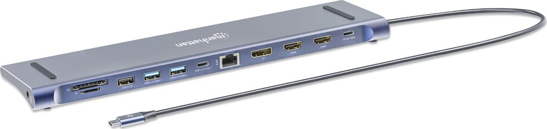 Dock USB C Manhattan 12 në 1, 3x 4K, Power Delivery 100W, gri