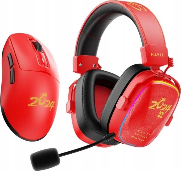 Set gaming Havit H2039BG, kufje dhe maus, me Bluetooth, e kuqe e zezë