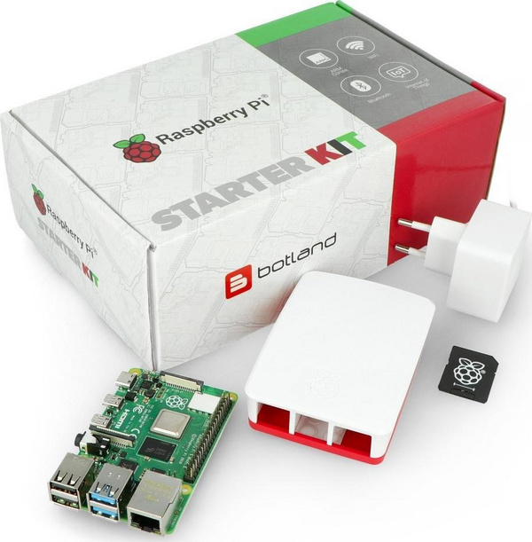 Set mini kompjuter, kabllo dhe kartë memorie Raspberry Pi 4 Model B (RPI-14751), 4 GB RAM, i bardhë