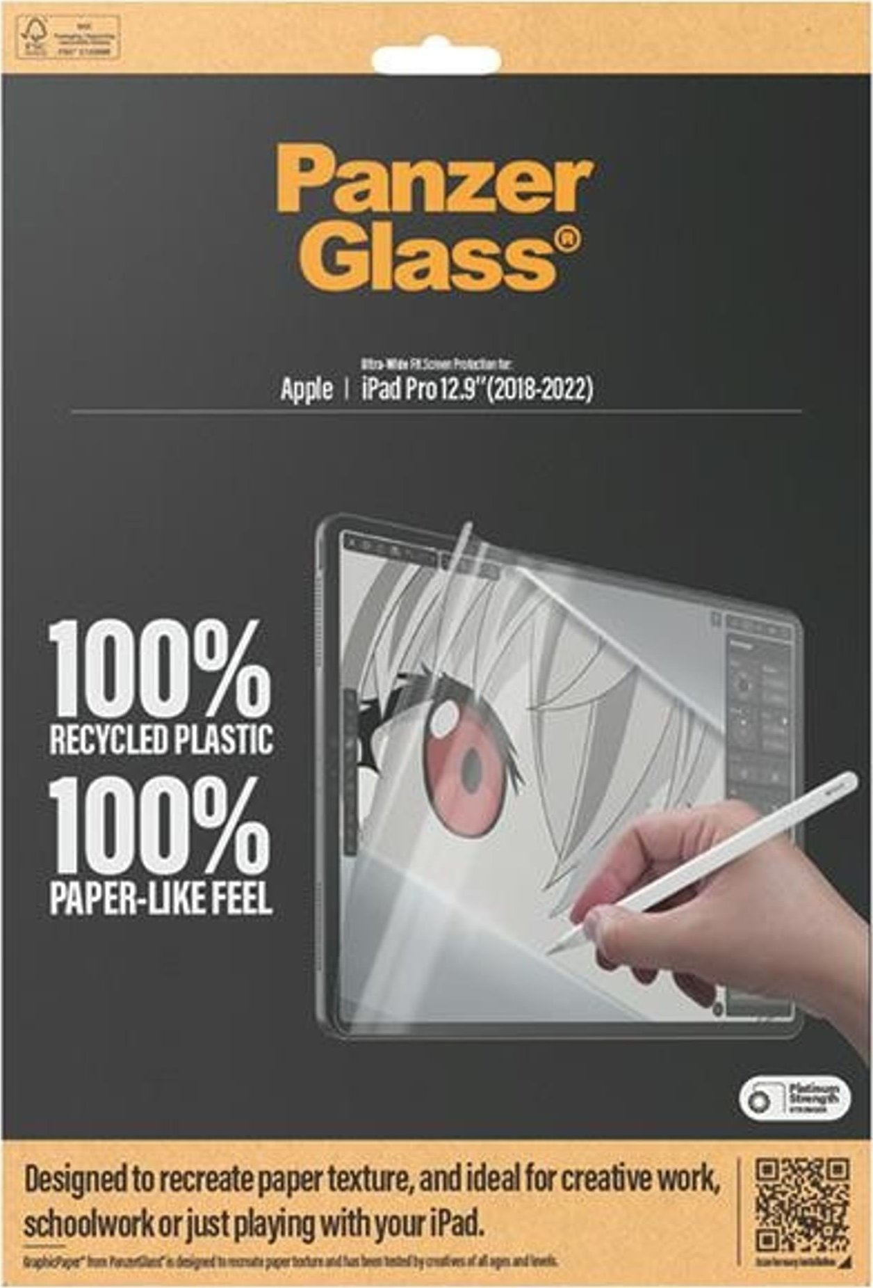 Folie mbrojtëse CARE by PanzerGlass Ultra Wide Fit për iPad Pro 12.9, Graphic Paper, transparente