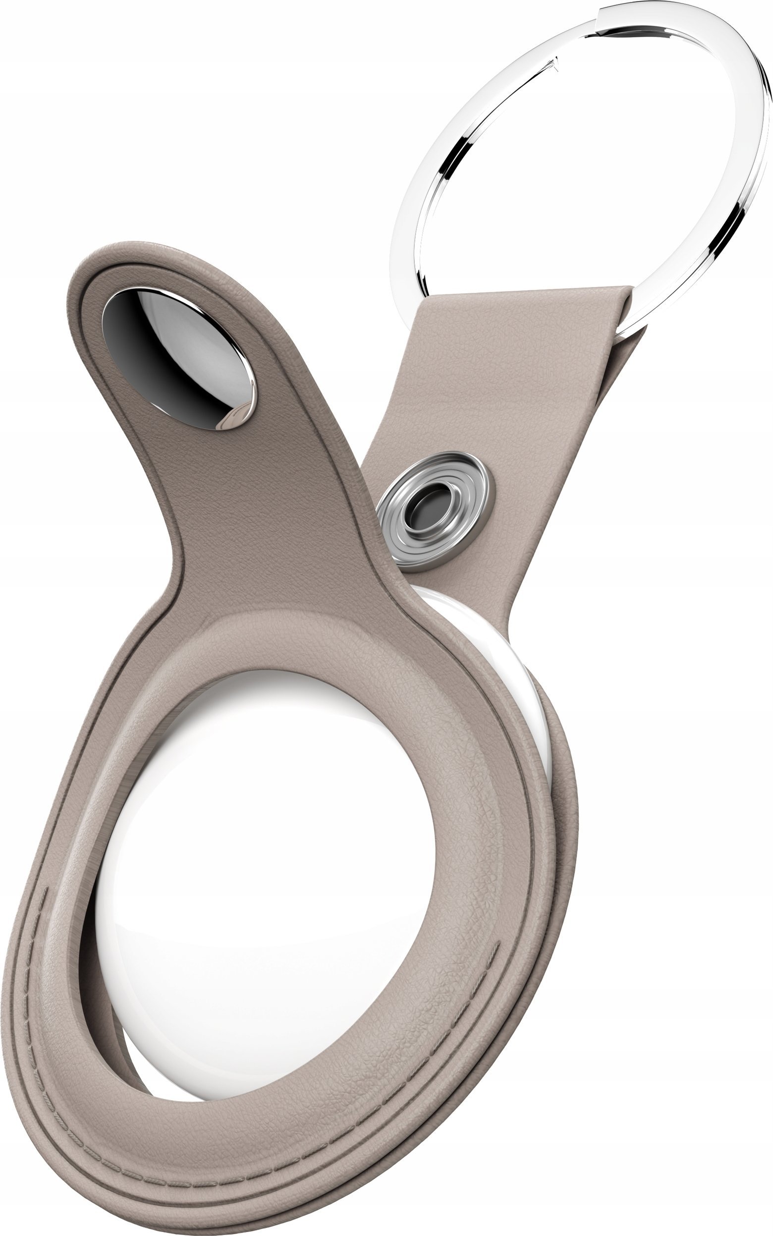 Кожна држачка за Епл АирТаг KeyBudz AirTag Keyring, метална карабинерка, sandy beige