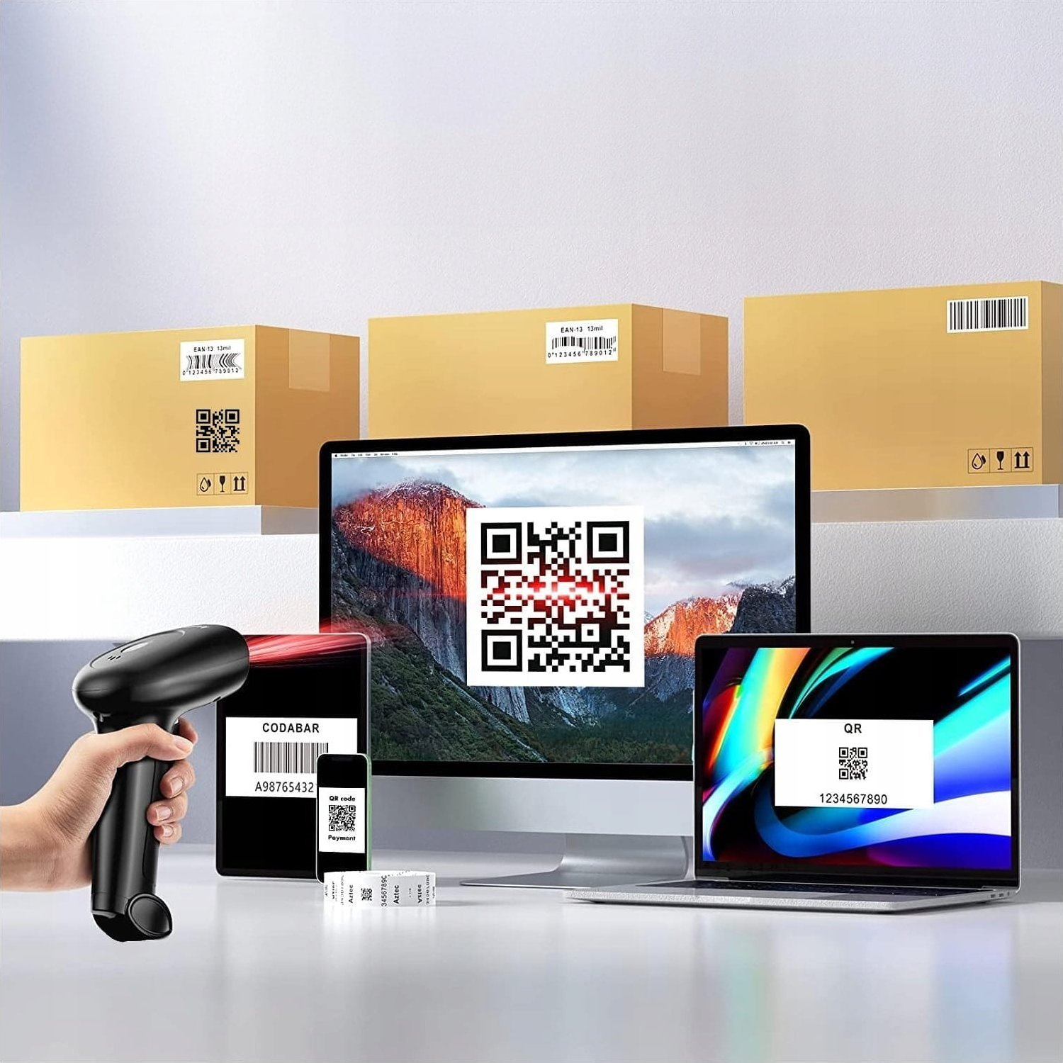 Sкенер на баркодови Zenwire W2503, безжичен, 2D QR, црн