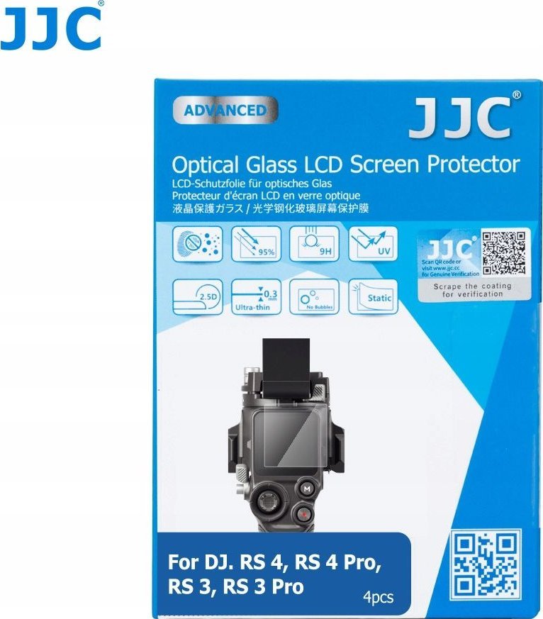 Заштитно стакло за екран JJC GSP-DJRS3PK4, за DJI RS3 RS3 PRO RS4 RS4 PRO, сет 4 парчиња, проѕирно