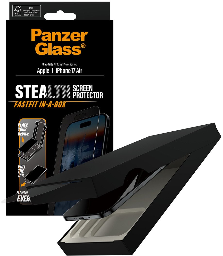 Заштитно стакло PanzerGlass Stealth за iPhone Air, Ultra Wide Fit, FASTFIT