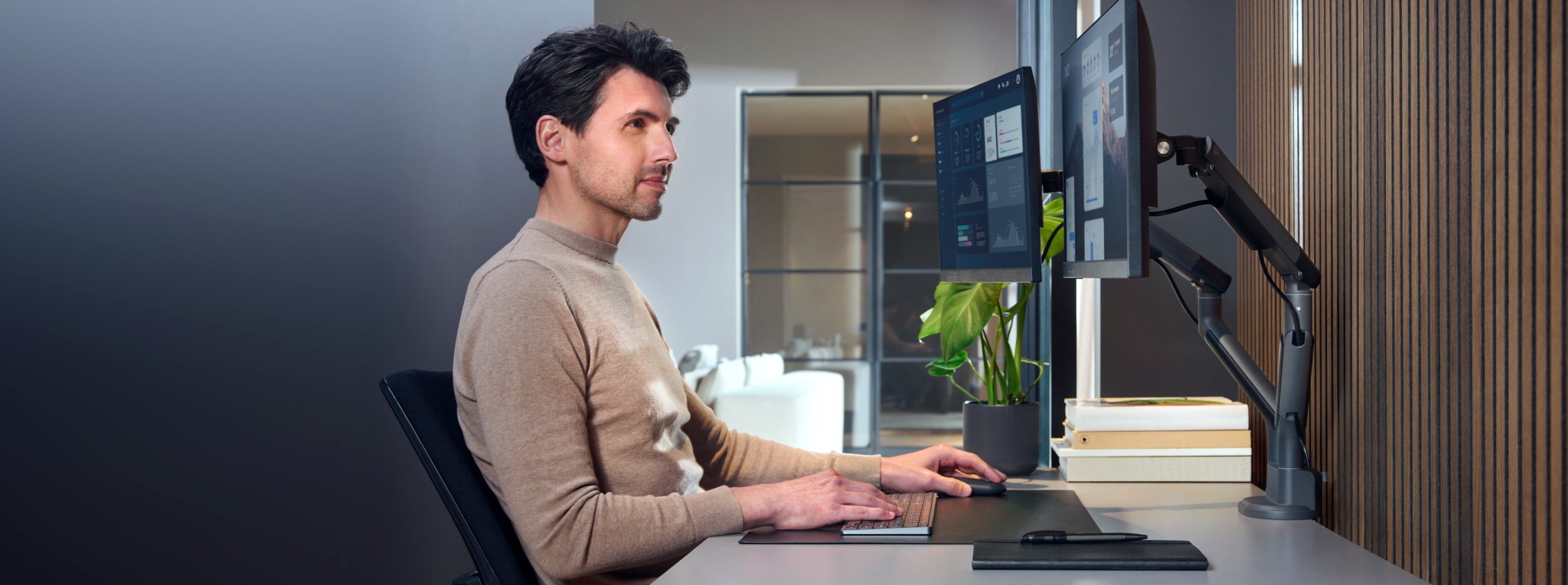 Mbajtëse tavoline për monitor ONE FOR ALL DM7210, krah i dyfishtë, 13-35", titan