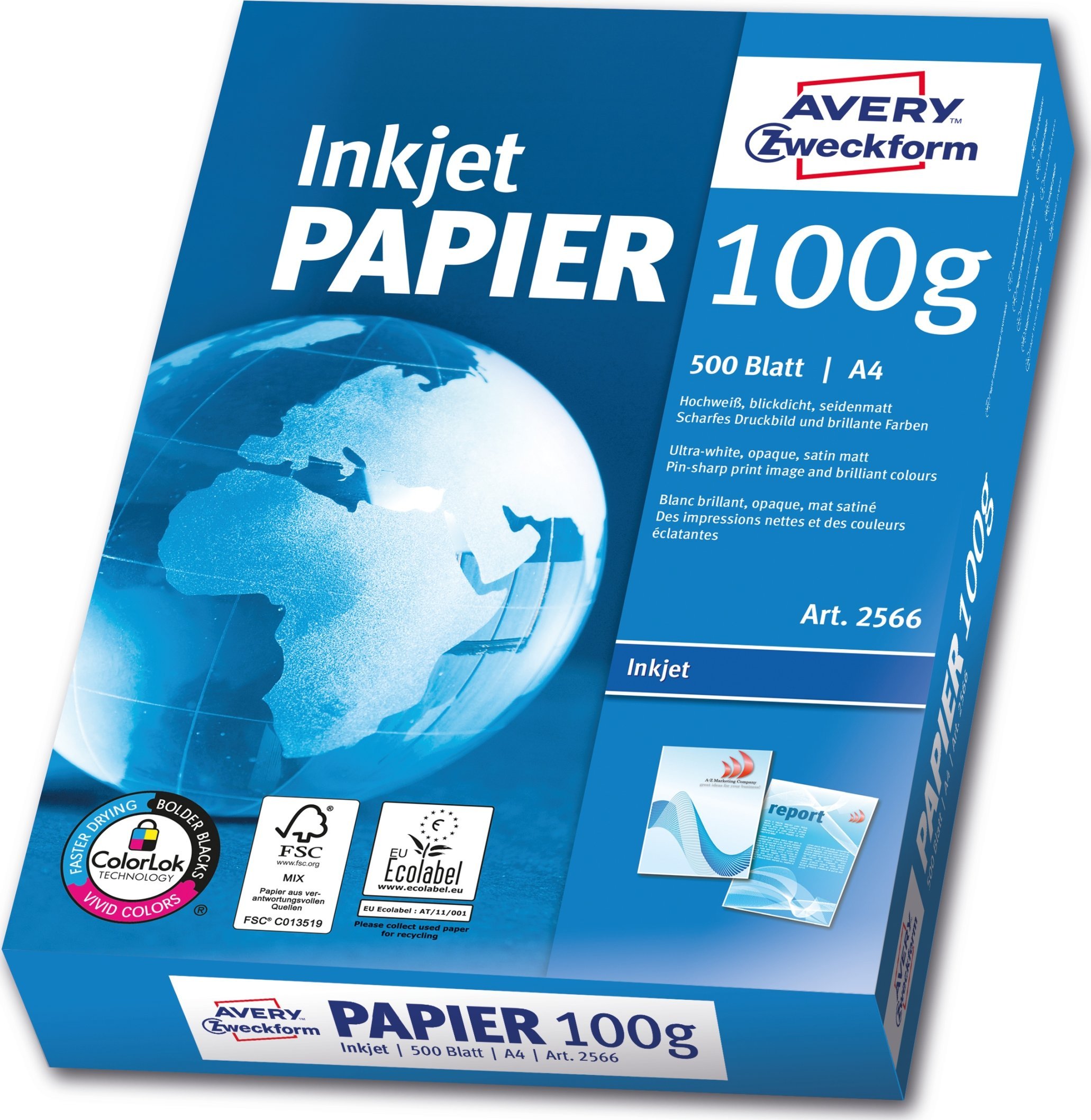 Letër printeri Avery Bright White Inkjet, A4, 100 g/m², 500 fletë, e bardhë