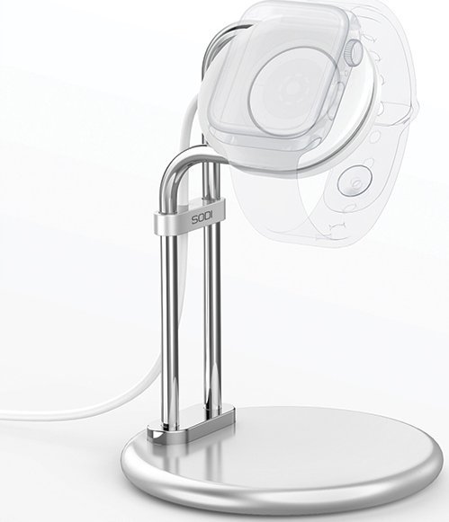 Stativ për Apple Watch Sodi SAW-300, bazë karikimi, alumini, argjend