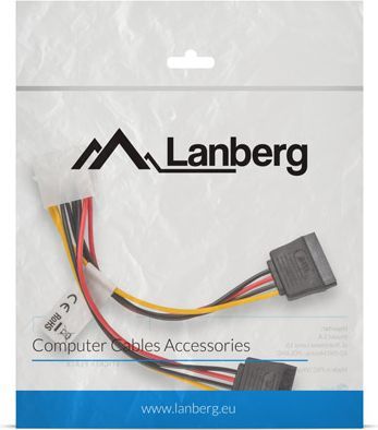 Kabllo Lanberg Molex 4pin, 2xSATA 15pin, 15cm (CA-HDSA-11CU-0015)
