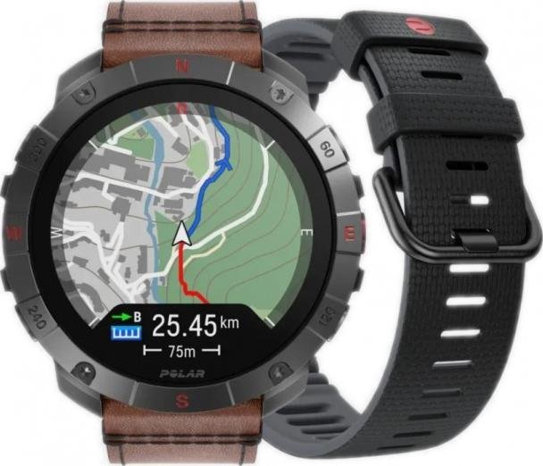 Ora sportive Polar Grit X2 Pro Titanium, AMOLED, GPS, rrip lëkure kafe M/L