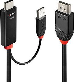 Kabllo Lindy DisplayPort në HDMI me USB A, 1m, i zi