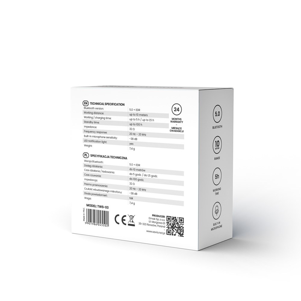 Dëgjuese Savio TWS-03, Wireless, të zeza / të hirta