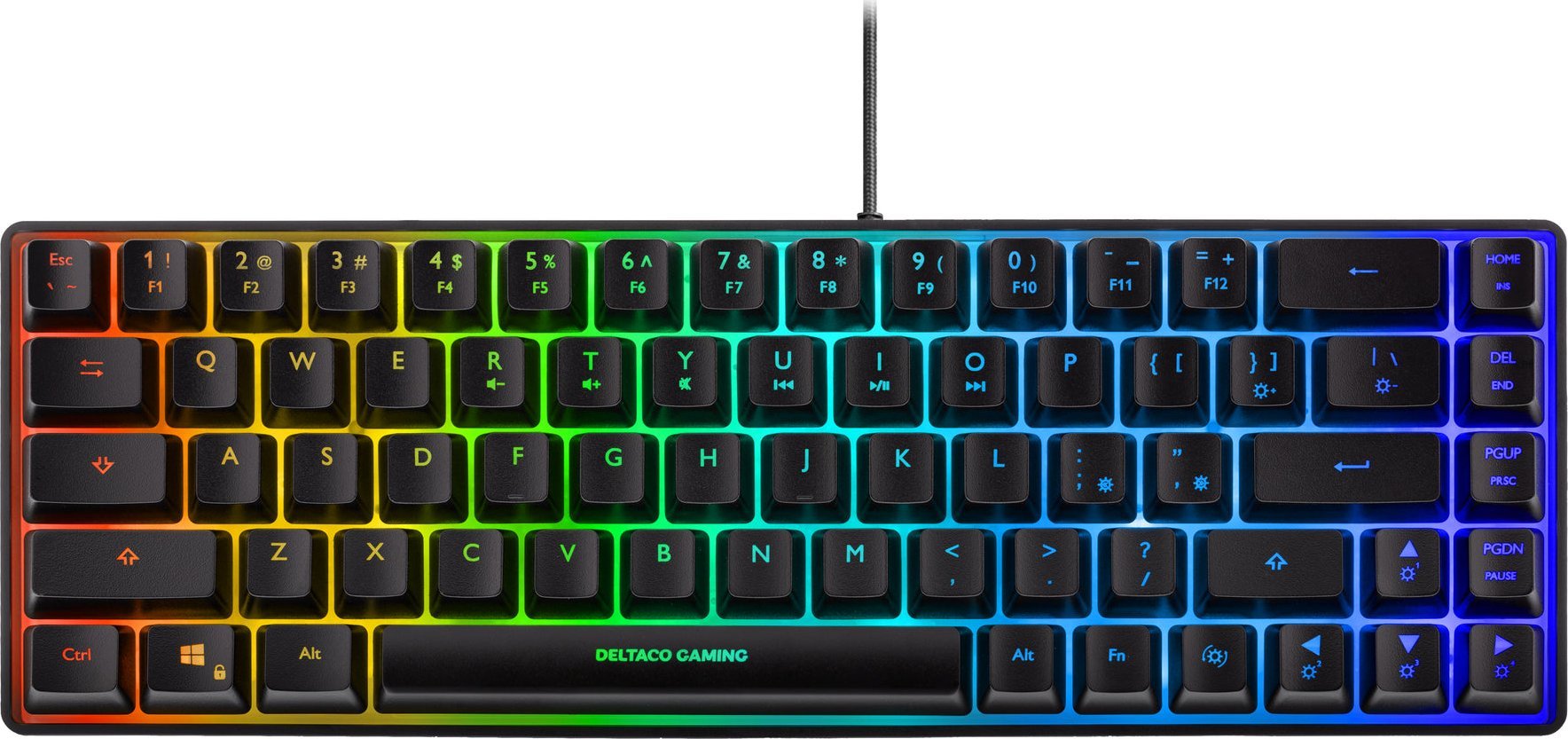 Тастатура за гејминг Deltaco GAM-158-US, 60%, RGB, со мембрана, црна полу-транспарентна