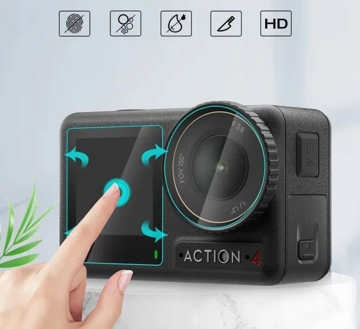 Set mbrojtës xhami PULUZ për DJI Osmo Action 4, 2x ekran, lente LCD, transparent
