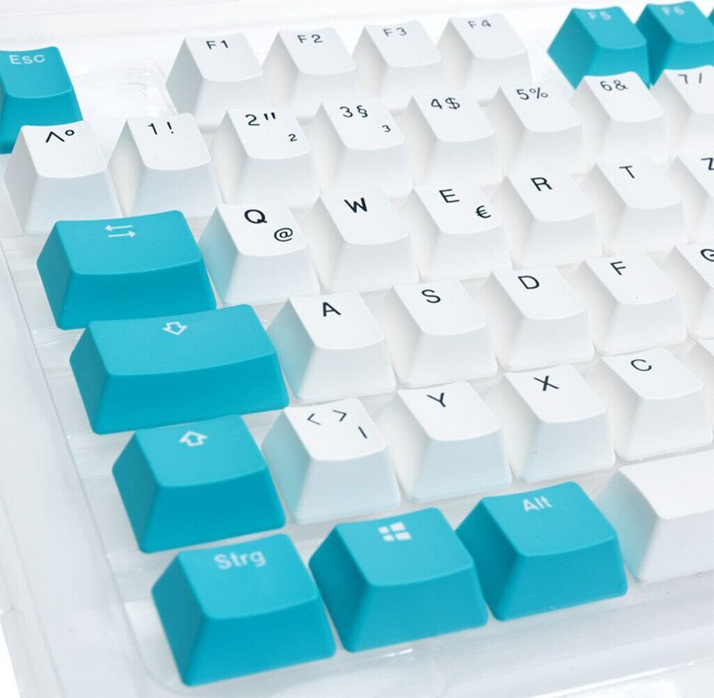 Set tastesh Ducky PBT ISO DE, 109 taste, mekanike, i bardhë e blu