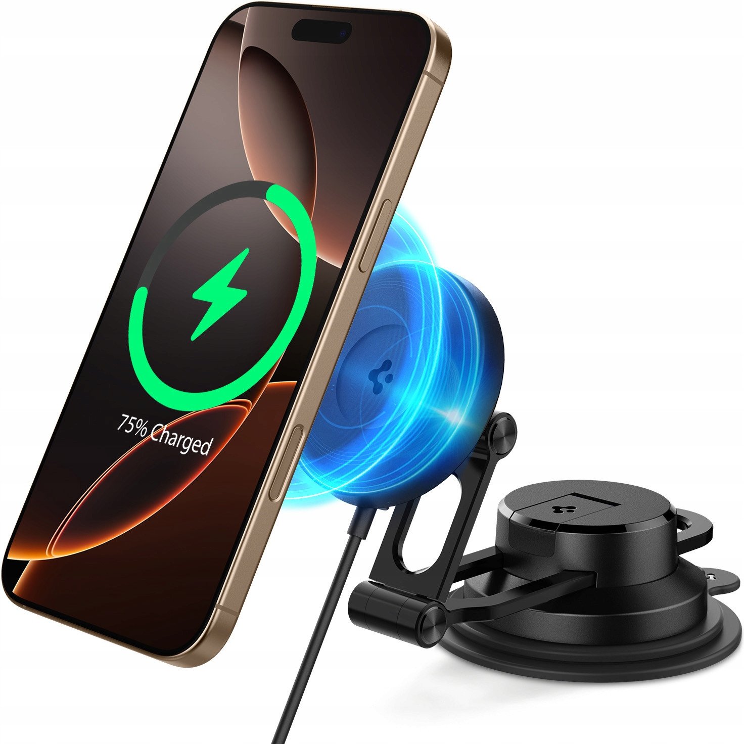 Mbajtëse makine me karikues wireless Spigen OneTap Pro 4 MagSafe, për pult dhe xham, e zezë