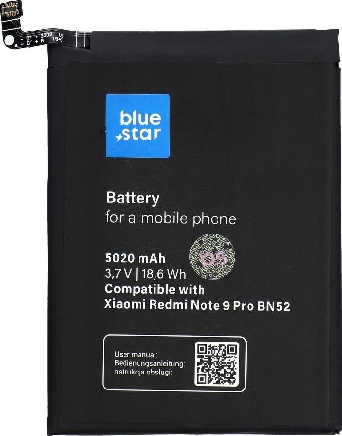 Bateri zëvendësuese Blue Star Premier BN52, 5020mAh, për Xiaomi Redmi Note 9 Pro