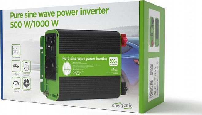 Konvertues Gembird 12V/ 230V, 500W/ 1000W, i gjelbër/ i zi