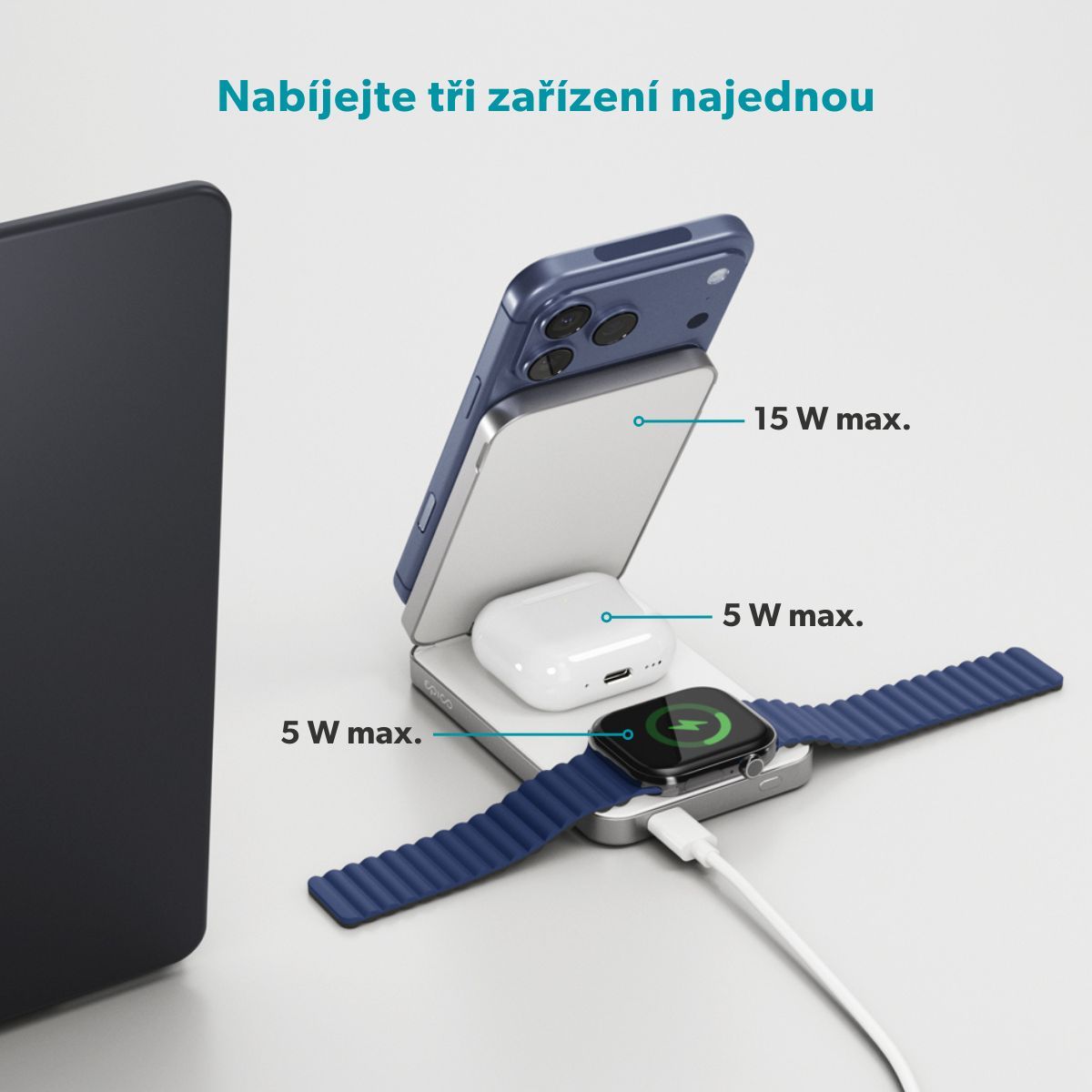 Power bank dhe bazë karikimi wireless Epico UltraBase 4in1 EF50, 8000mAh, USB C 20W, gri