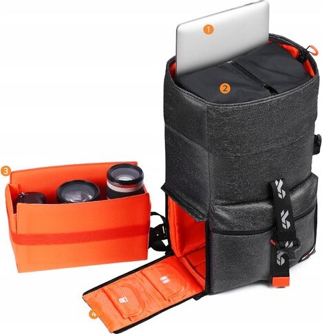 Çantë shpine fotografike K&amp;F Concept KF13.096V1, 20L, për kamerë dhe laptop 15", gri