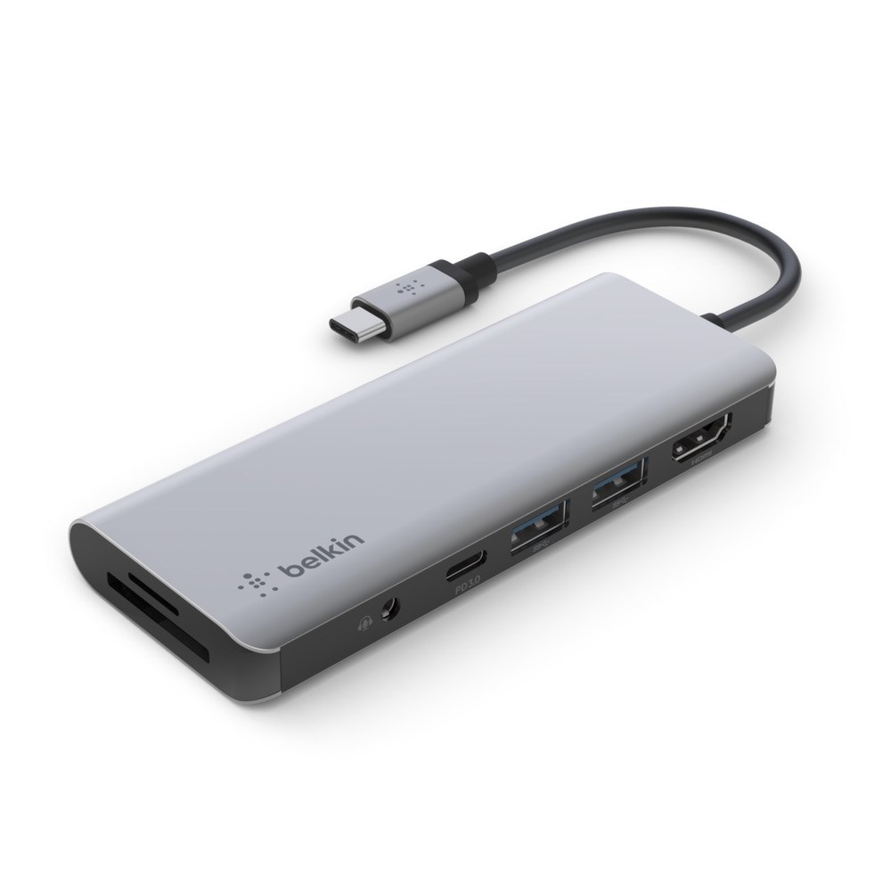 Stacion lidhës Belkin USB-C 3.0, HDMI, 7 Porte, i hirtë