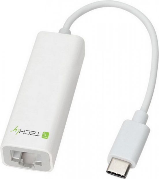 Adapter rrjeti Techly 66255, USB C në RJ 45, i bardhë