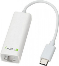 Мрежен адаптер Techly 66255, USB C во RJ 45, бел
