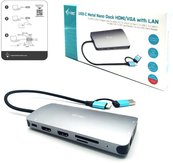 Stacion docking i-tec USB 3.0/USB-C/Thunderbolt 3, 3x Display, LAN, PD 100W