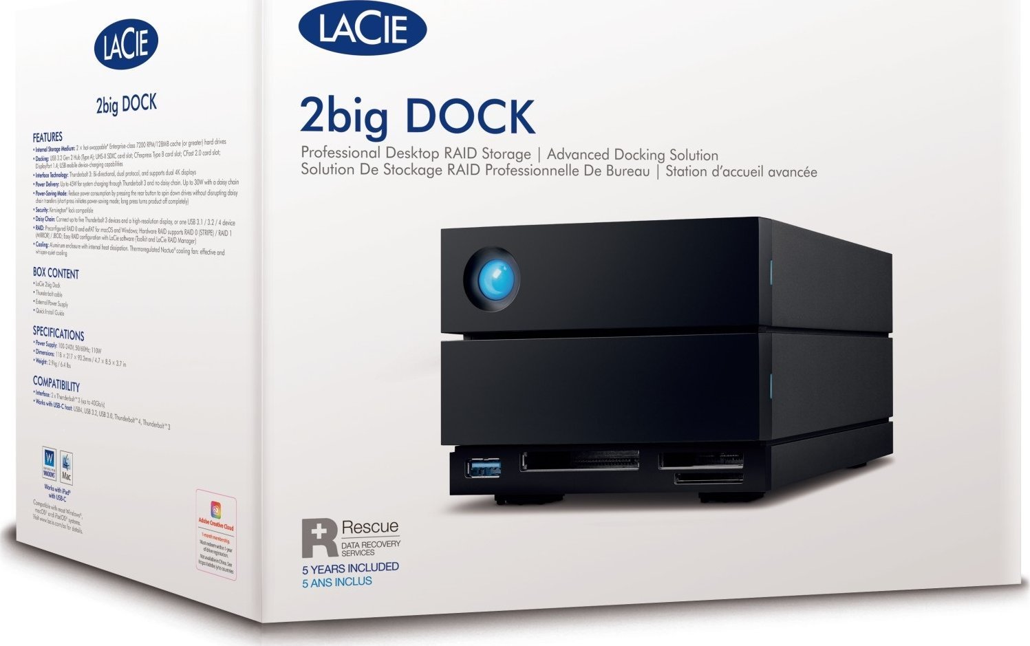 Disk i jashtëm LaCie 2big Dock STLG20000400, 20TB, desktop, i zi